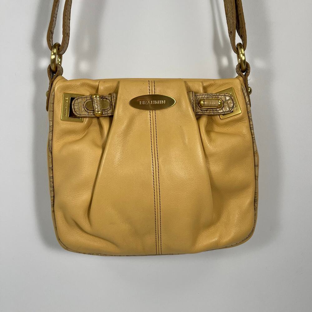 Brahmin Bailey Natural Cinches Crossbody Bag Yellow Gold Preppy Classic Casual